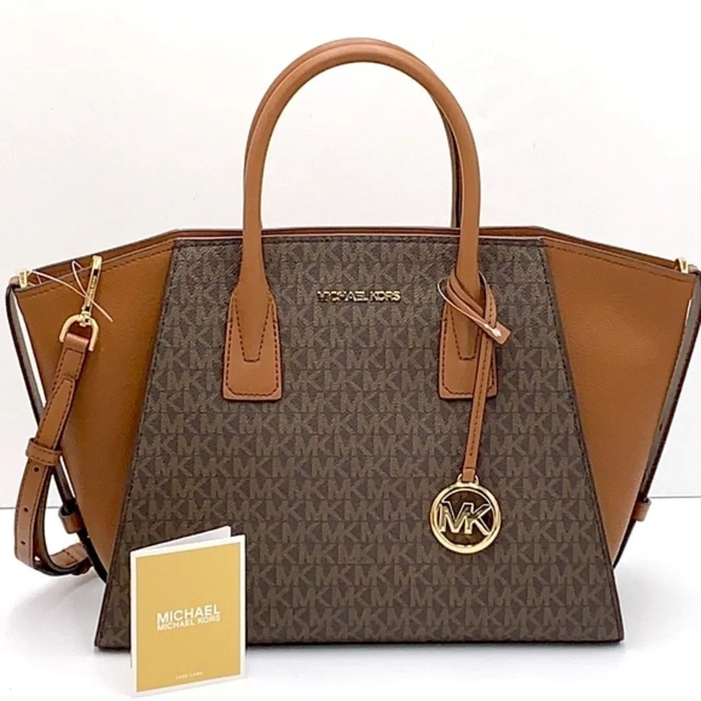 MICHAEL KORS AVRIL LARGE TOP ZIP SATCHEL BROWN/LUGGAGE SIGNATURE COLOR